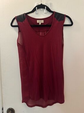Zara Burgundy Mesh-Panel Sleeveless Tank with Black Shoulder Accents